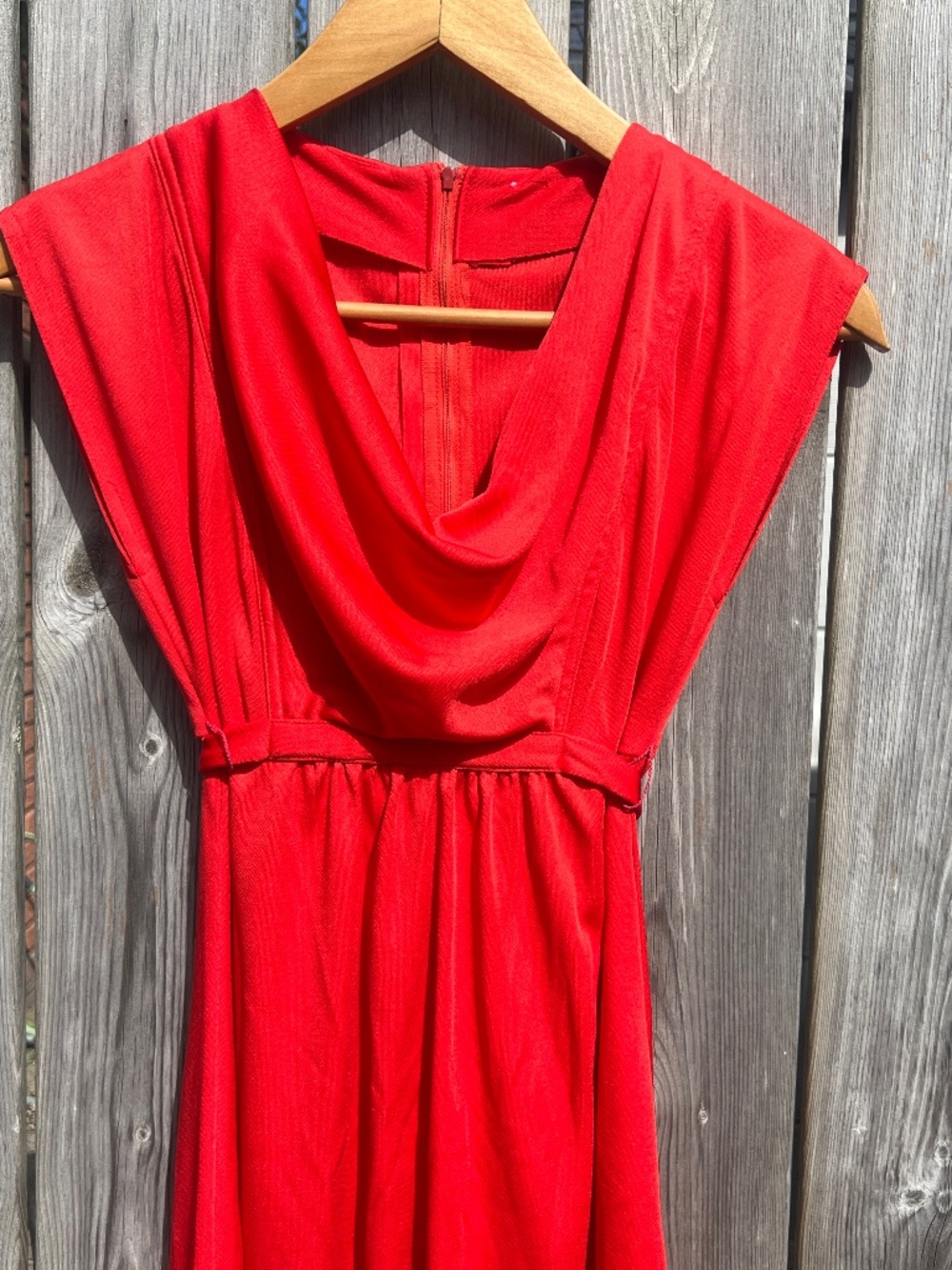 Vintage 60s Red Dress Draped Neckline Retro 70s